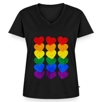 Gay Pride Rainbow Flag Hearts Subtil - T-shirt encolure en V Premium bio Femme - noir - Devant - AI Model Female 172 light (172cm)