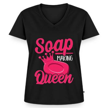 Fabricant de savon Soapologist - T-shirt encolure en V Premium bio Femme - noir - Devant - AI Model Female 172 light (172cm)