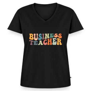 Groovy Professeur de commerce - T-shirt encolure en V Premium bio Femme - noir - Devant - AI Model Female 172 light (172cm)