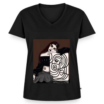 Kubismus Kunst Goth Mädchen Mit Einem Gemälde In - Frauen Premium Bio T-Shirt mit V-Ausschnitt - Schwarz - Vorne - AI Model Female 172 light (172cm)
