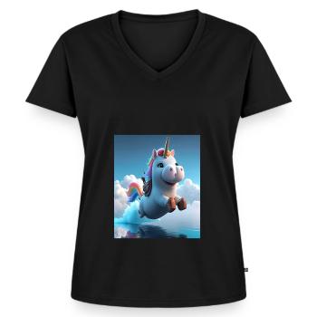 Cute Rainbow Unicorn Otter Riding A Unicorn - Frauen Premium Bio T-Shirt mit V-Ausschnitt - Schwarz - Vorne - AI Model Female 172 light (172cm)