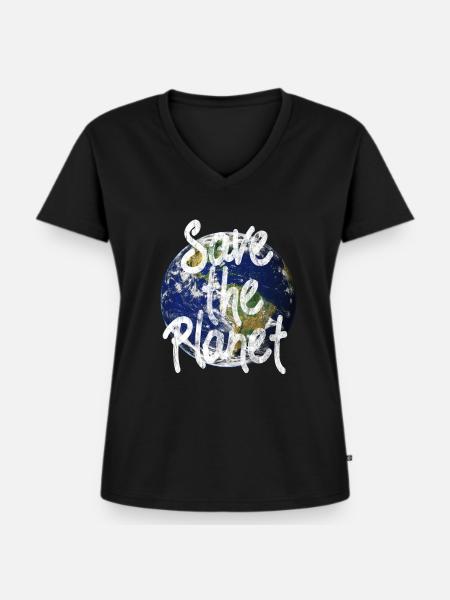 Save the Planet - Frauen Premium Bio T-Shirt mit V-Ausschnitt - Schwarz