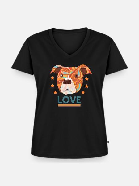 Hundeliebe Hundeliebhaber - Frauen Premium Bio T-Shirt mit V-Ausschnitt - Schwarz