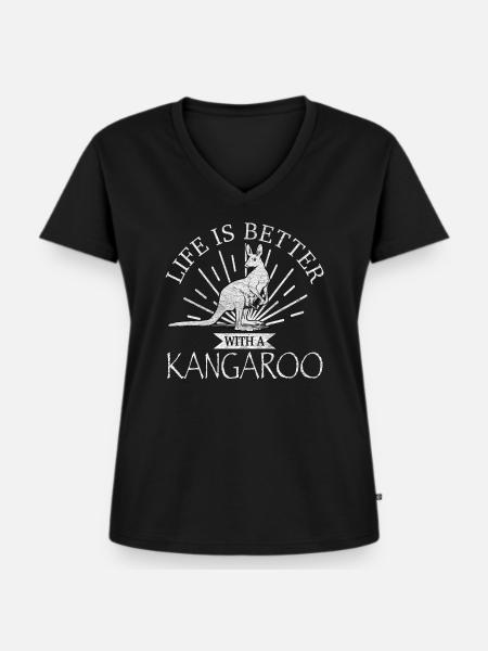 Kangaroo - Frauen Premium Bio T-Shirt mit V-Ausschnitt - Schwarz