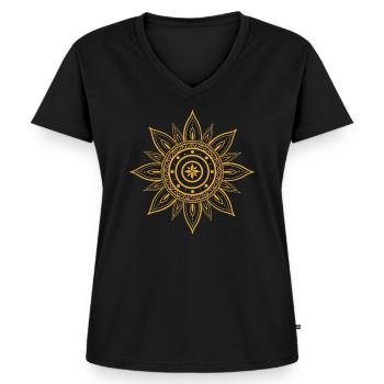 Sonne - Frauen Premium Bio T-Shirt mit V-Ausschnitt - Schwarz - Vorne - AI Model Female 172 light (172cm)