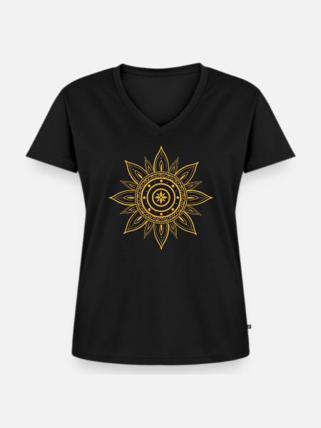 Sonne - Frauen Premium Bio T-Shirt mit V-Ausschnitt - Schwarz