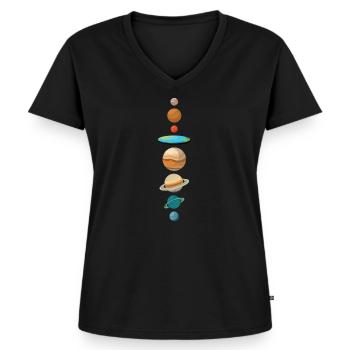 Flache Erde alle Planeten rund Lustiges Geschenk - Frauen Premium Bio T-Shirt mit V-Ausschnitt - Schwarz - Vorne - AI Model Female 172 light (172cm)