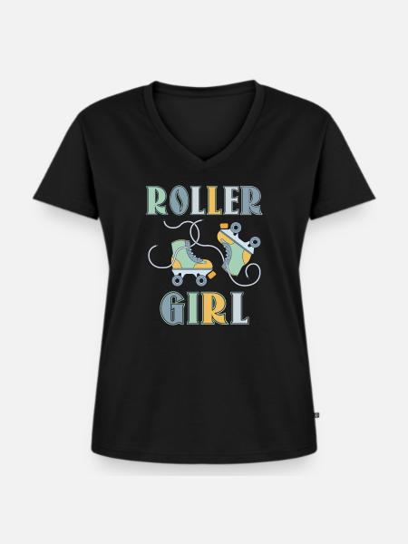 Roller Girl - Frauen Premium Bio T-Shirt mit V-Ausschnitt - Schwarz