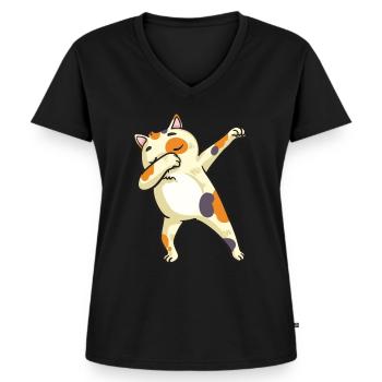 Dabbing Katze Liebhaber Tanz Lustige Geschenk - Frauen Premium Bio T-Shirt mit V-Ausschnitt - Schwarz - Vorne - AI Model Female 172 light (172cm)