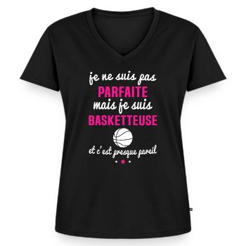 mais je suis basketteuse - T-shirt encolure en V Premium bio Femme - noir - Devant - AI Model Female 172 light (172cm)