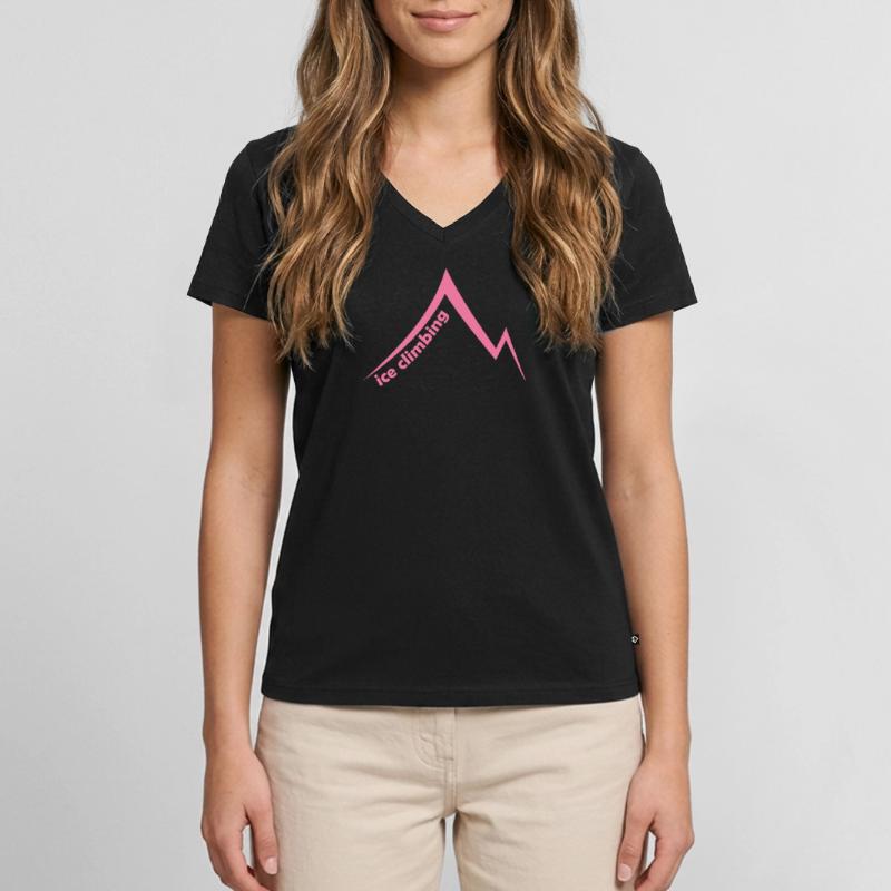 Eispickel Eisklettern Eiskletterer Eiswand Berg Frauen Premium Bio T-Shirt mit V-Ausschnitt
