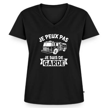 je peux pas je suis de garde pompier humour - T-shirt encolure en V Premium bio Femme - noir - Devant - AI Model Female 172 light (172cm)