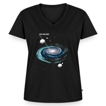 You are here Galaxy - Frauen Premium Bio T-Shirt mit V-Ausschnitt - Schwarz - Vorne - AI Model Female 172 light (172cm)