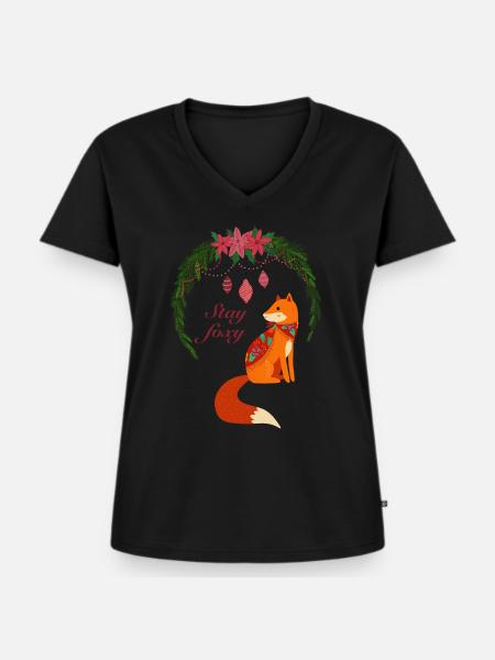 Weihnachtsfuchs - Frauen Premium Bio T-Shirt mit V-Ausschnitt - Schwarz