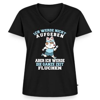 Ich werde nicht aufgeben Läufer Katze Joggen - Frauen Premium Bio T-Shirt mit V-Ausschnitt - Schwarz - Vorne - AI Model Female 172 light (172cm)