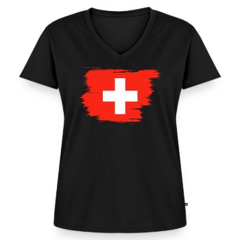 Schweiz Flagge - Frauen Premium Bio T-Shirt mit V-Ausschnitt - Schwarz - Vorne - AI Model Female 172 light (172cm)
