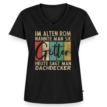 Lustige Dachdecker Sprüche - Frauen Premium Bio T-Shirt mit V-Ausschnitt - Schwarz - Vorne - AI Model Female 172 light (172cm)