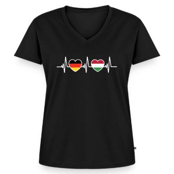 Deutschland Ungarn Deutsche Ungarische Flagge - Frauen Premium Bio T-Shirt mit V-Ausschnitt - Schwarz - Vorne - AI Model Female 172 light (172cm)