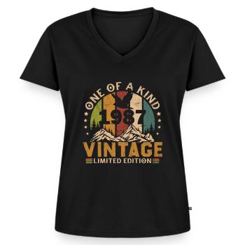 1987 Jahrgang Geboren 1987 Geburtstagsgeschenk - Frauen Premium Bio T-Shirt mit V-Ausschnitt - Schwarz - Vorne - AI Model Female 172 light (172cm)