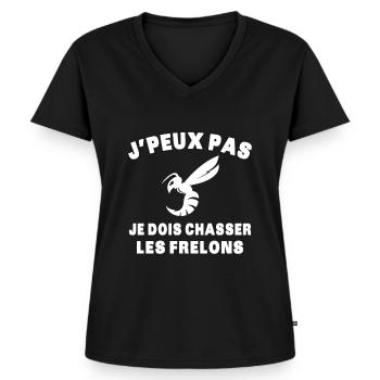 Chasseur de frelons Insecte J'peux pas humour - T-shirt encolure en V Premium bio Femme - noir - Devant - AI Model Female 172 light (172cm)
