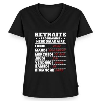 Retraite programme hebdomad retraite rigolo - T-shirt encolure en V Premium bio Femme - noir - Devant - AI Model Female 172 light (172cm)