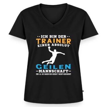Mannschaft Handballspieler Beachhandball Ballsport - Frauen Premium Bio T-Shirt mit V-Ausschnitt - Schwarz - Vorne - AI Model Female 172 light (172cm)