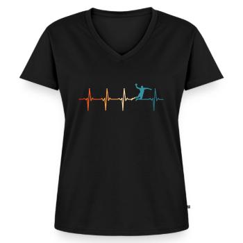 Vintage handball herzschlag handballerin - Frauen Premium Bio T-Shirt mit V-Ausschnitt - Schwarz - Vorne - AI Model Female 172 light (172cm)