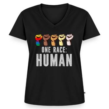 Eine Rasse Anti Rassismus Geschenkidee - Frauen Premium Bio T-Shirt mit V-Ausschnitt - Schwarz - Vorne - AI Model Female 172 light (172cm)