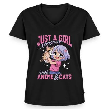 Anime & Cats Kawaii - Women's Premium Organic V-neck T-shirt - black - Front - AI Model Female 172 light (172cm)