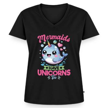 Narwhal Chibi Kawaii - Frauen Premium Bio T-Shirt mit V-Ausschnitt - Schwarz - Vorne - AI Model Female 172 light (172cm)