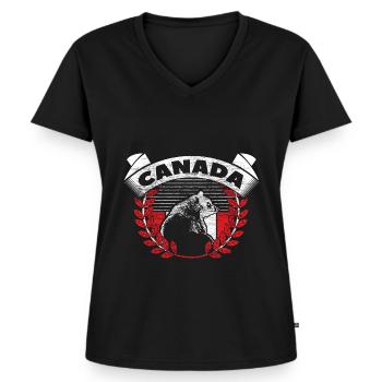 Élan du Canada Pays de naissance - T-shirt encolure en V Premium bio Femme - noir - Devant - AI Model Female 172 light (172cm)