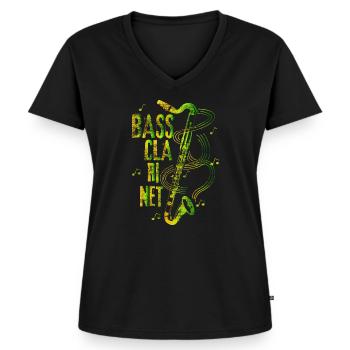 Bassklarinette Klarinettist - Frauen Premium Bio T-Shirt mit V-Ausschnitt - Schwarz - Vorne - AI Model Female 172 light (172cm)