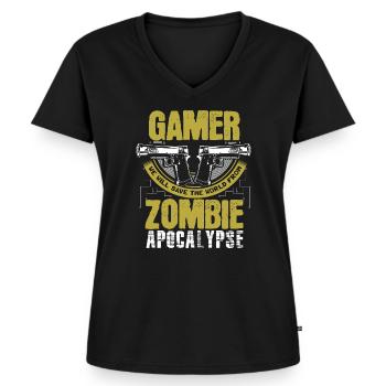 Zombie Apocalypse Games Cadeau - T-shirt encolure en V Premium bio Femme - noir - Devant - AI Model Female 172 light (172cm)