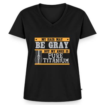 Knie Operation - Graue Haare Chirurgie Vater - Frauen Premium Bio T-Shirt mit V-Ausschnitt - Schwarz - Vorne - AI Model Female 172 light (172cm)