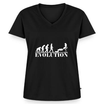 Sklave Evolution Unterwürfig BDSM Versaut - Frauen Premium Bio T-Shirt mit V-Ausschnitt - Schwarz - Vorne - AI Model Female 172 light (172cm)