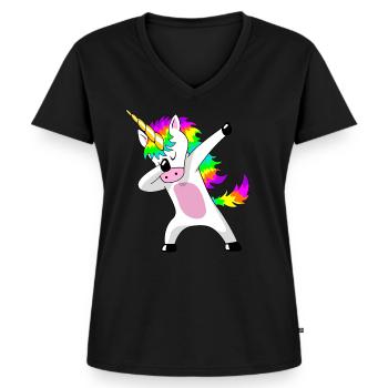 Einhorn Dabbing Unicorn Einhörner Geschenk - Frauen Premium Bio T-Shirt mit V-Ausschnitt - Schwarz - Vorne - AI Model Female 172 light (172cm)