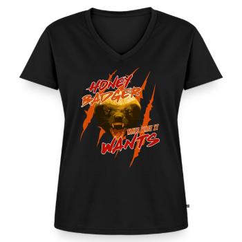 Honey Badger Takes What It Wants Geschenkidee - Frauen Premium Bio T-Shirt mit V-Ausschnitt - Schwarz - Vorne - AI Model Female 172 light (172cm)