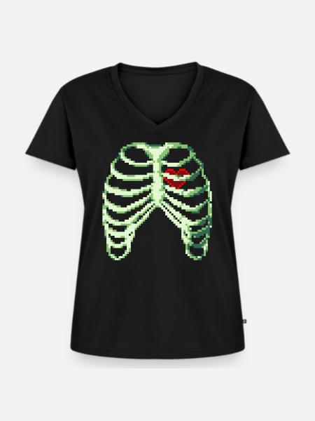 8bit Heart - Frauen Premium Bio T-Shirt mit V-Ausschnitt - Schwarz