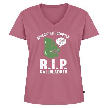 Die Gallenblase ist weg, aber nicht vergessen. - Frauen Premium Bio T-Shirt mit V-Ausschnitt - Mauve - Vorne - AI Model Female 172 dark (172cm)