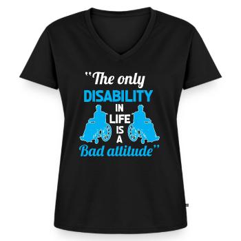 Handicap en fauteuil roulant - T-shirt encolure en V Premium bio Femme - noir - Devant - AI Model Female 172 light (172cm)