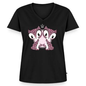 Pussy Deluxe Katzen mit Leopardmuster - Frauen Premium Bio T-Shirt mit V-Ausschnitt - Schwarz - Vorne - AI Model Female 172 light (172cm)
