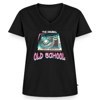 Original Old School Plattenspieler Vinyl DJ Musik - Frauen Premium Bio T-Shirt mit V-Ausschnitt - Schwarz - Vorne - AI Model Female 172 light (172cm)