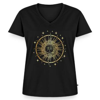 Spirituelle Sterne Astrologie Kunst Antike Sonne M - Frauen Premium Bio T-Shirt mit V-Ausschnitt - Schwarz - Vorne - AI Model Female 172 light (172cm)