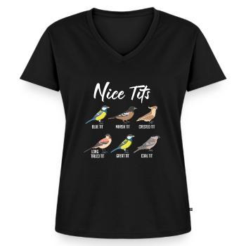 Grappige vogels mees vogels kijken humor - Vrouwen Premium Bio T-shirt met V-hals - zwart - Voor - AI Model Female 172 light (172cm)