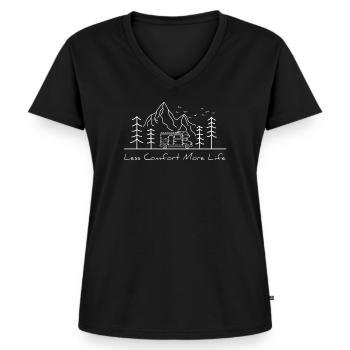 Wohnmobil Spruch Womo Geschenk Camping Camper - Frauen Premium Bio T-Shirt mit V-Ausschnitt - Schwarz - Vorne - AI Model Female 172 light (172cm)