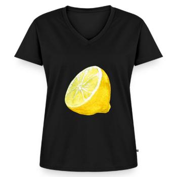 Zitrone | Bestseller | - Frauen Premium Bio T-Shirt mit V-Ausschnitt - Schwarz - Vorne - AI Model Female 172 light (172cm)