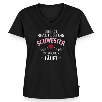 Älteste Schwester I Make The Rules - Frauen Premium Bio T-Shirt mit V-Ausschnitt - Schwarz - Vorne - AI Model Female 172 light (172cm)