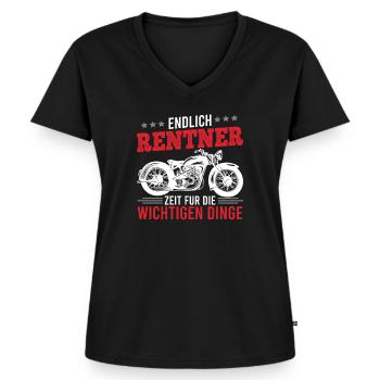Endlich Rentner Motorradfahrer in Rente Motorrad - Frauen Premium Bio T-Shirt mit V-Ausschnitt - Schwarz - Vorne - AI Model Female 172 light (172cm)
