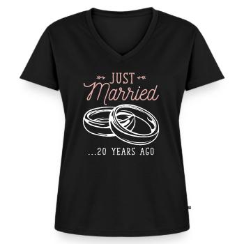 20e anniversaire de mariage 20 ans de mariage - T-shirt encolure en V Premium bio Femme - noir - Devant - AI Model Female 172 light (172cm)