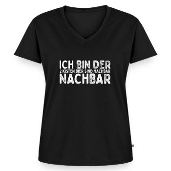 Ich bin der 2 Kisten Bier sind machbar Nachbar - Frauen Premium Bio T-Shirt mit V-Ausschnitt - Schwarz - Vorne - AI Model Female 172 light (172cm)